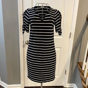 Westport Black and White Striped Midi Shift Dress